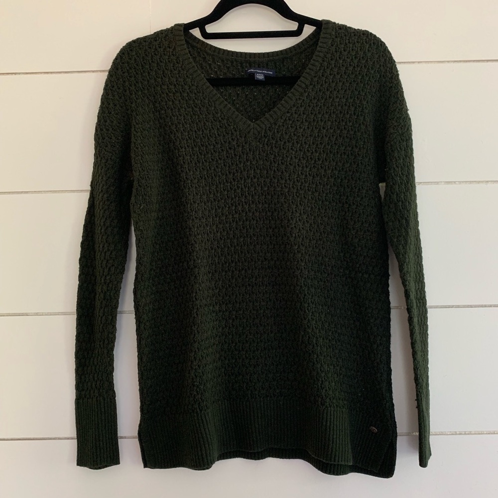 AE olive green v-neck sweater